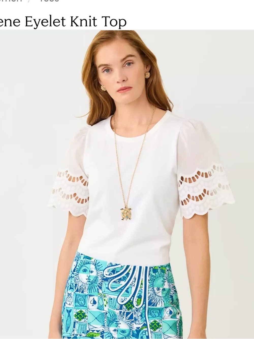 Lilly Pulitzer White Eyelet Sleeve Short Sleeve Top